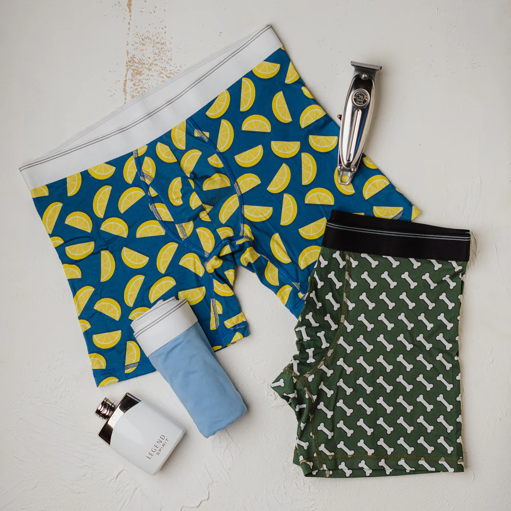 3 pack men boxer Bones+Lemon+light blue shorts lycra - Image 2
