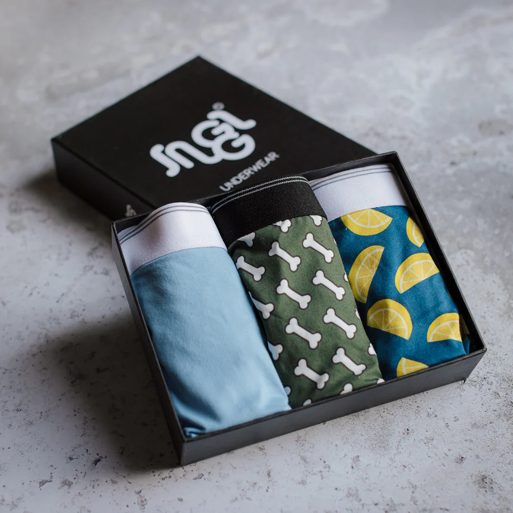 3 pack men boxer Bones+Lemon+light blue shorts lycra - Image 3