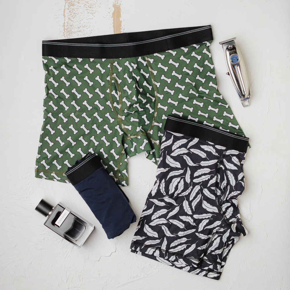 3 pack men boxer Bones+Feathers+Dark blue shorts lycra - Image 3