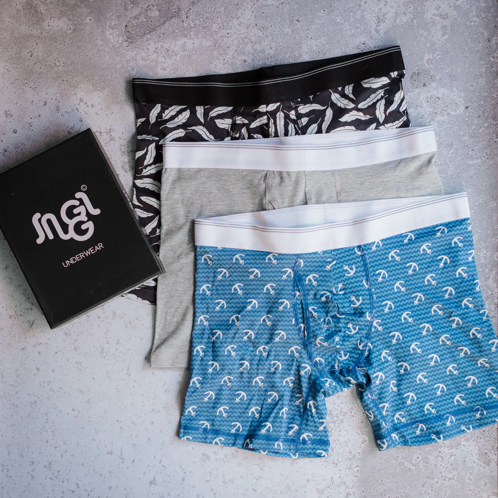 3 pack men boxer Anchor+Feathers+Grey shorts lycra - Image 3