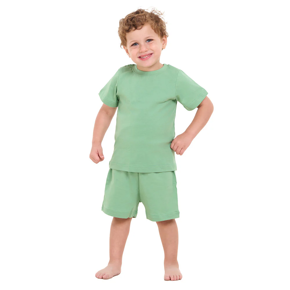 Boys summer pajama Bundle set Apple Green and Dino t-shirts + shorts - Image 3