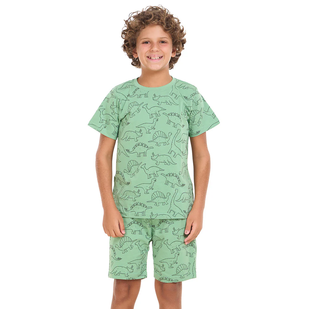 Boys summer pajama Bundle set Apple Green and Dino t-shirts + shorts - Image 4