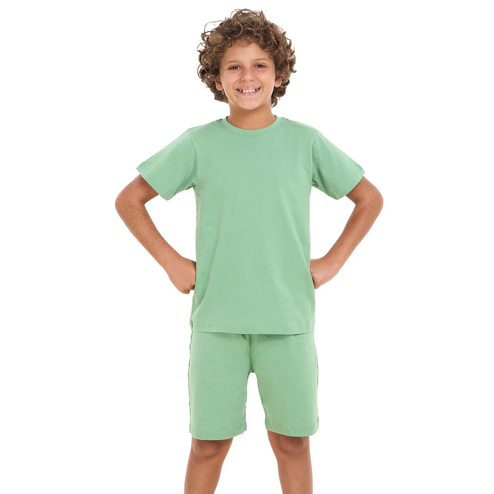 Boys summer pajama set Apple Green t-shirt + shorts - Image 2