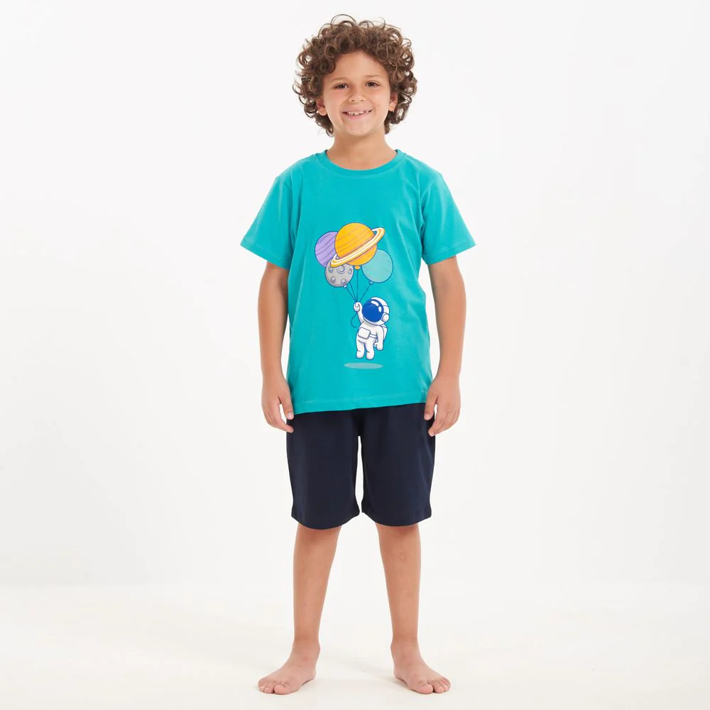 Boys summer pajama set Astronaut t-shirt +Dark blue shorts - Image 2