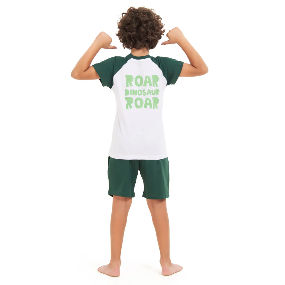 Boys summer pajama set baby dinosaur t-shirt +Green shorts - Image 2
