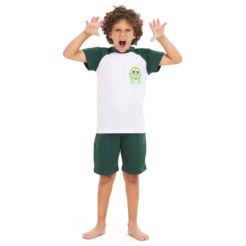 Boys summer pajama set baby dinosaur t-shirt +Green shorts - Image 3