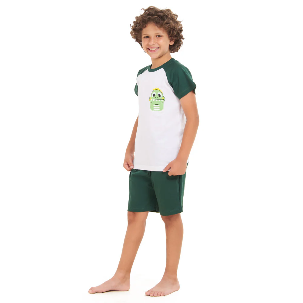 Boys summer pajama set baby dinosaur t-shirt +Green shorts - Image 4
