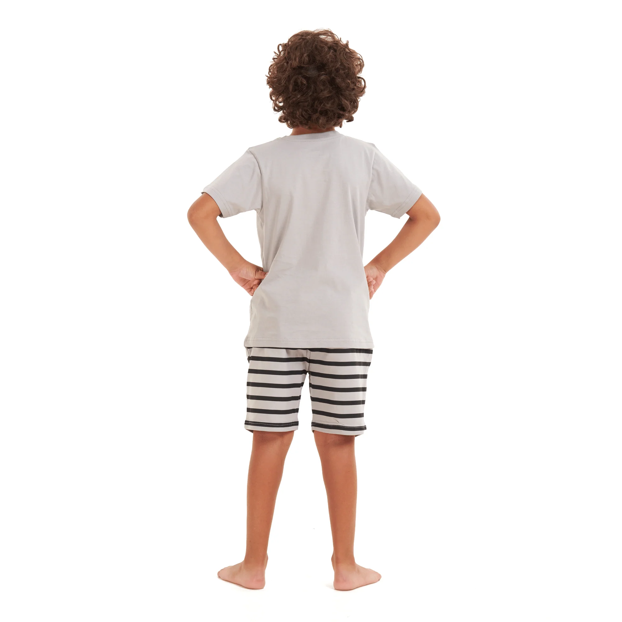 Boys summer pajama set Bear t-shirt +Light grey shorts - Image 2