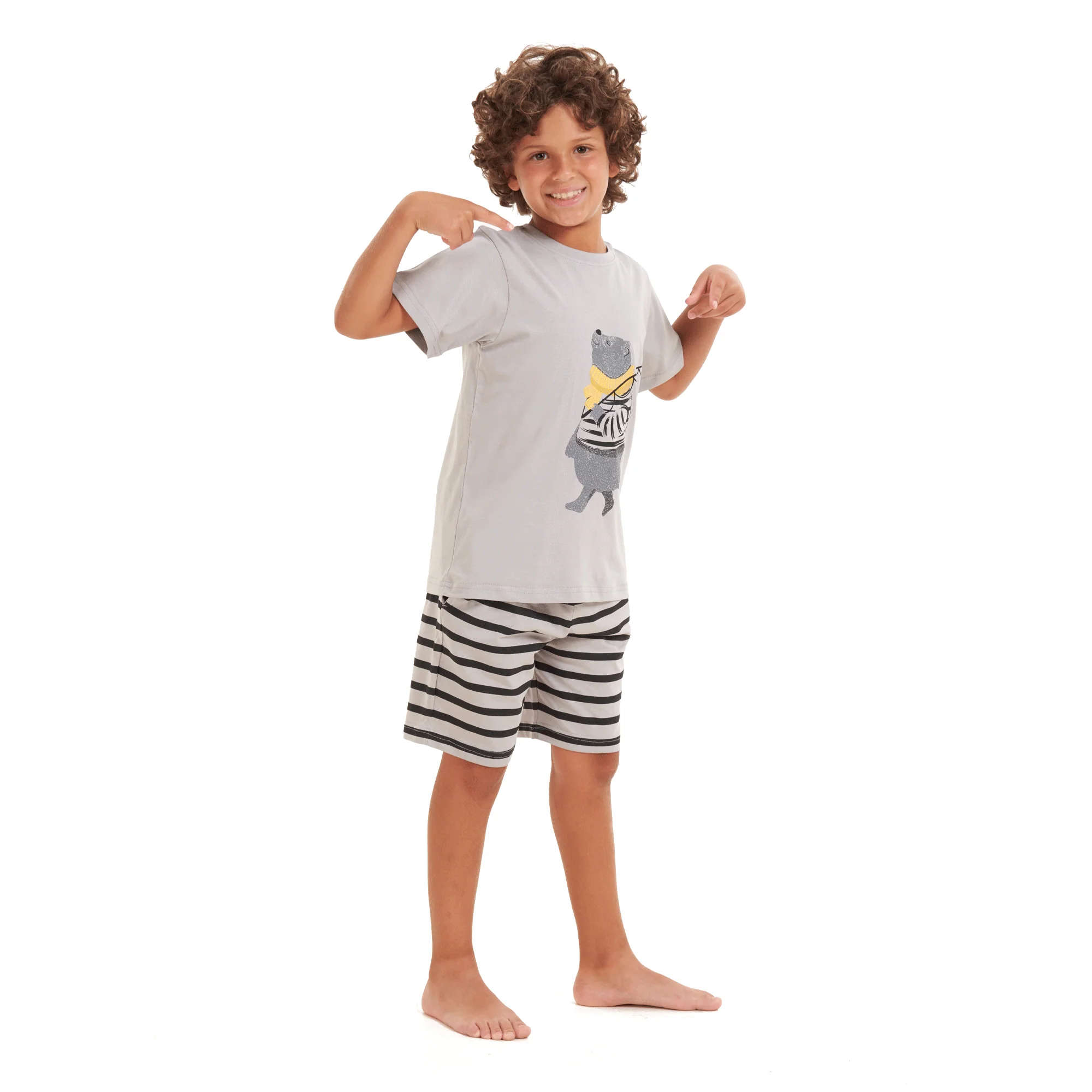 Boys summer pajama set Bear t-shirt +Light grey shorts - Image 3