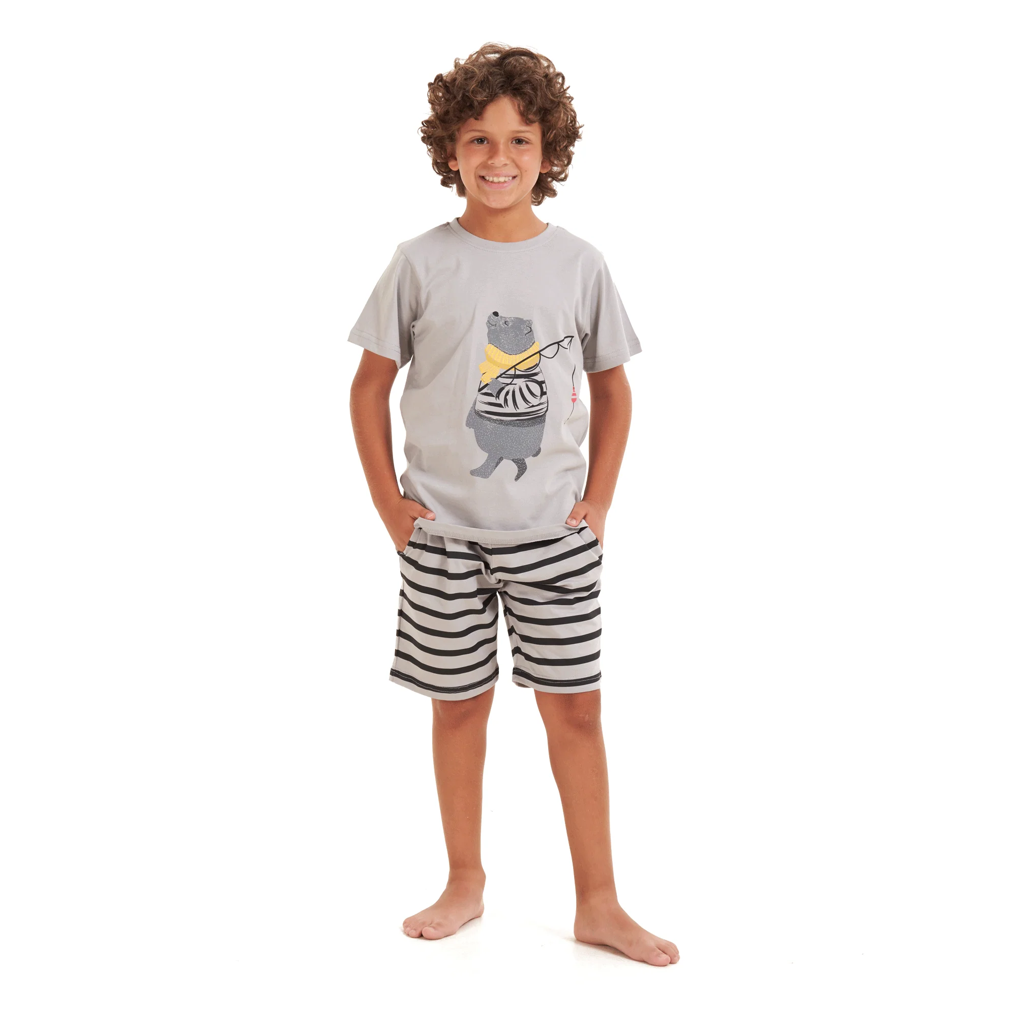 Boys summer pajama set Bear t-shirt +Light grey shorts - Image 4