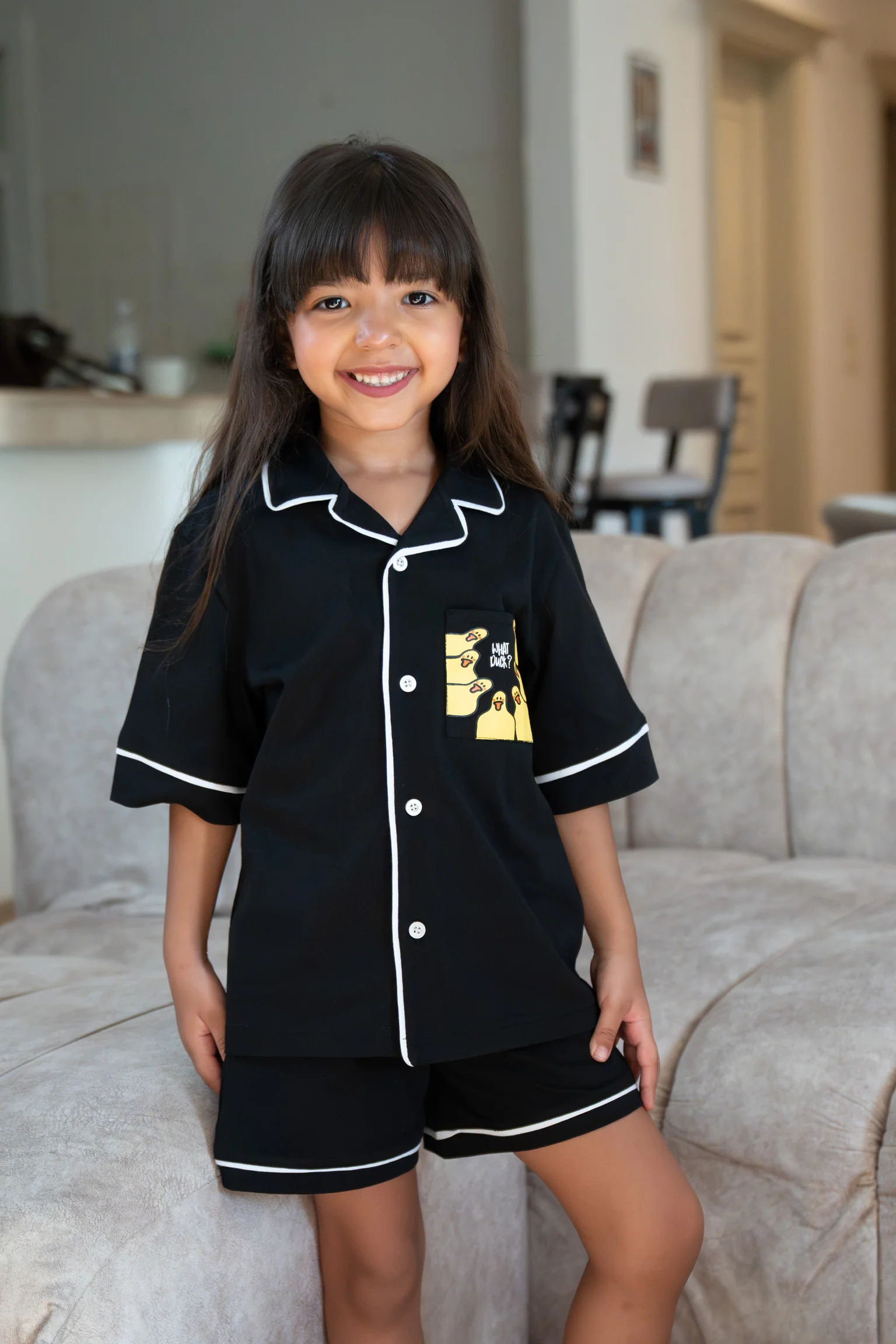 Kids unisex summer pajama set Black t-shirt + shorts - Image 3