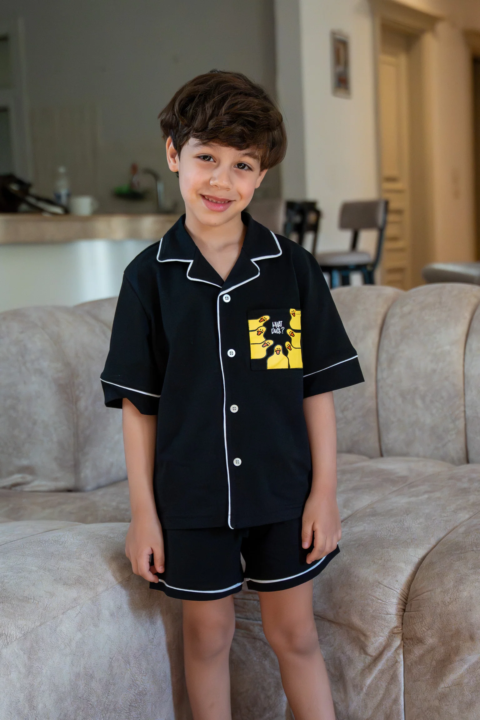 Kids unisex summer pajama set Black t-shirt + shorts - Image 6