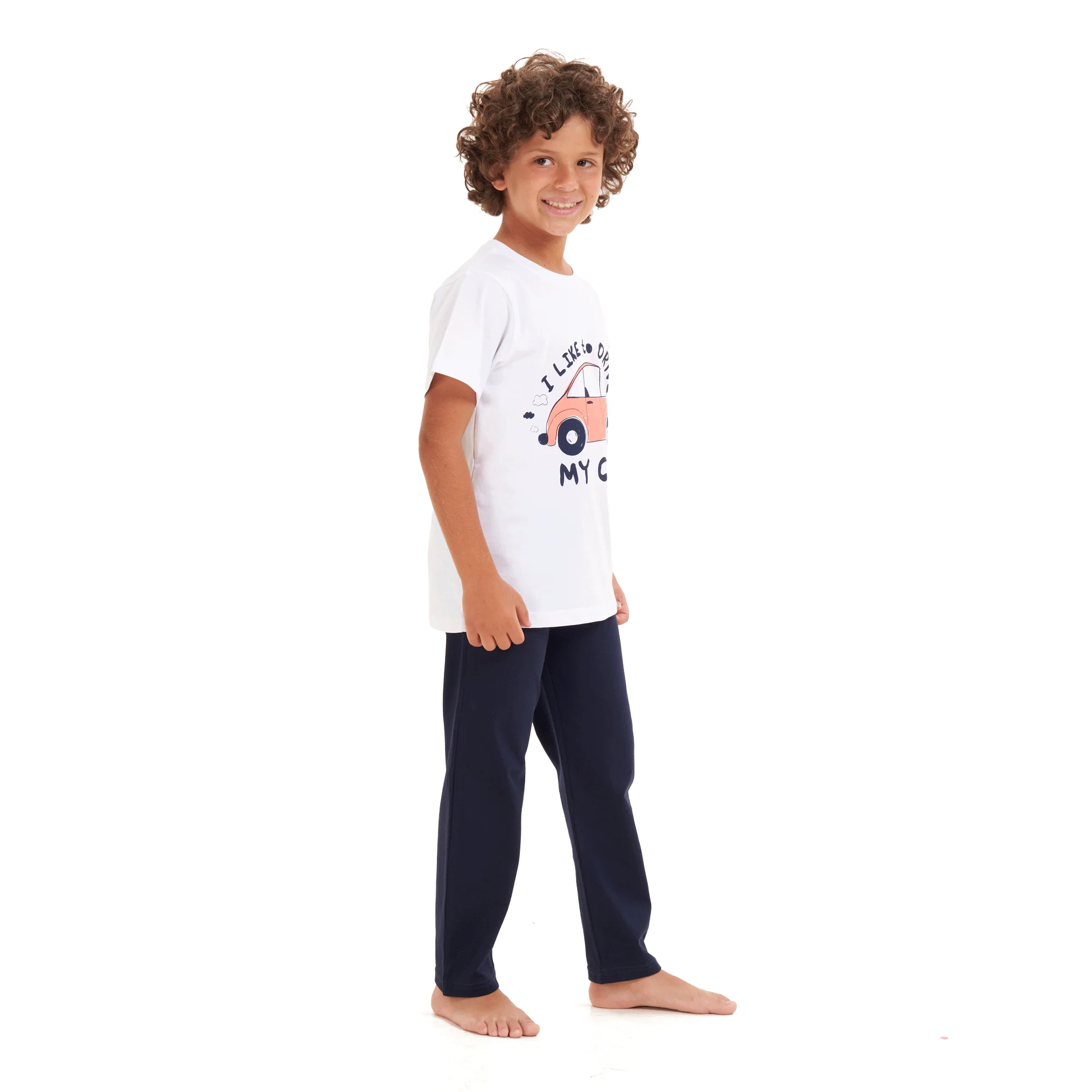 Boys summer pajama set Car t-shirt +Dark blue pants - Image 2