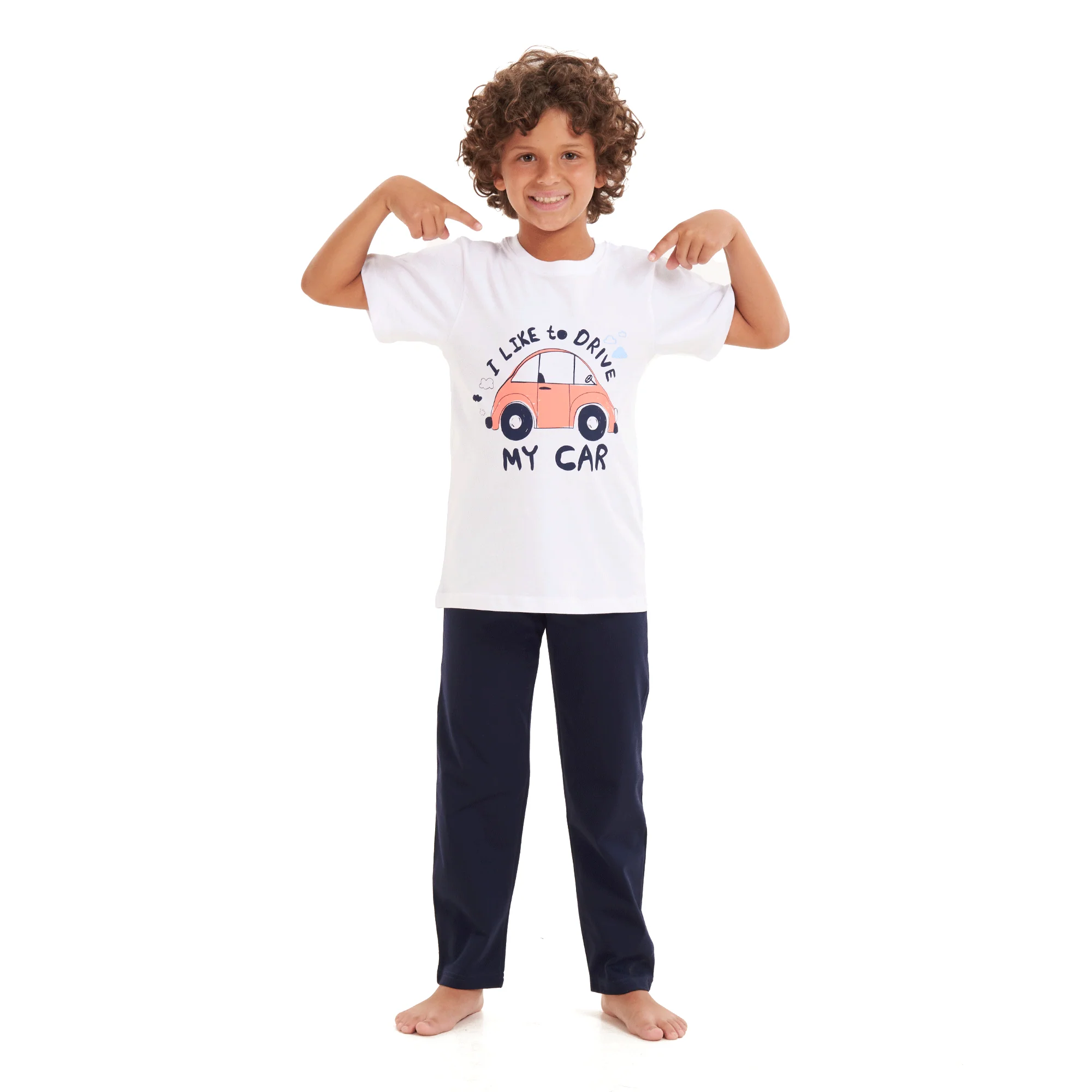 Boys summer pajama set Car t-shirt +Dark blue pants - Image 4