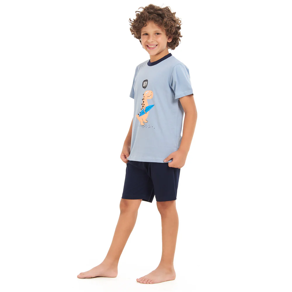 Boys summer pajama set Cashmere dinasour t-shirt +Dark blue shorts - Image 2