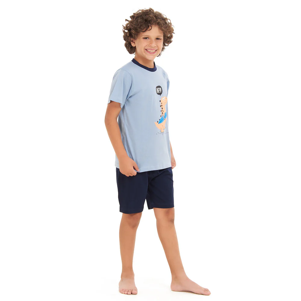 Boys summer pajama set Cashmere dinasour t-shirt +Dark blue shorts - Image 3