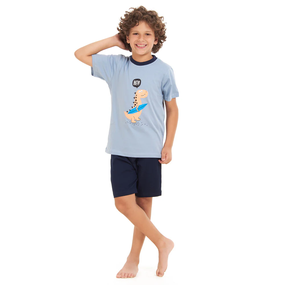 Boys summer pajama set Cashmere dinasour t-shirt +Dark blue shorts - Image 5