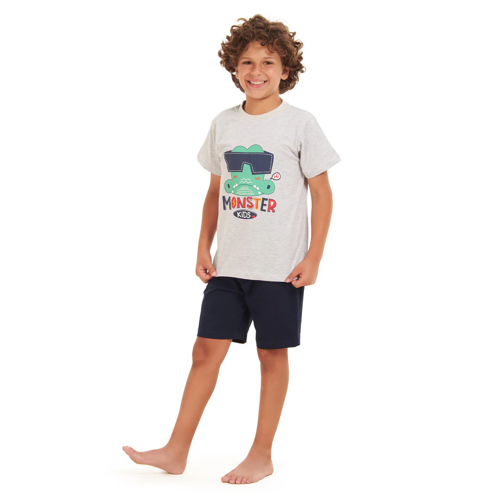 Boys summer pajama set crocodile t-shirt +Dark Blue shorts