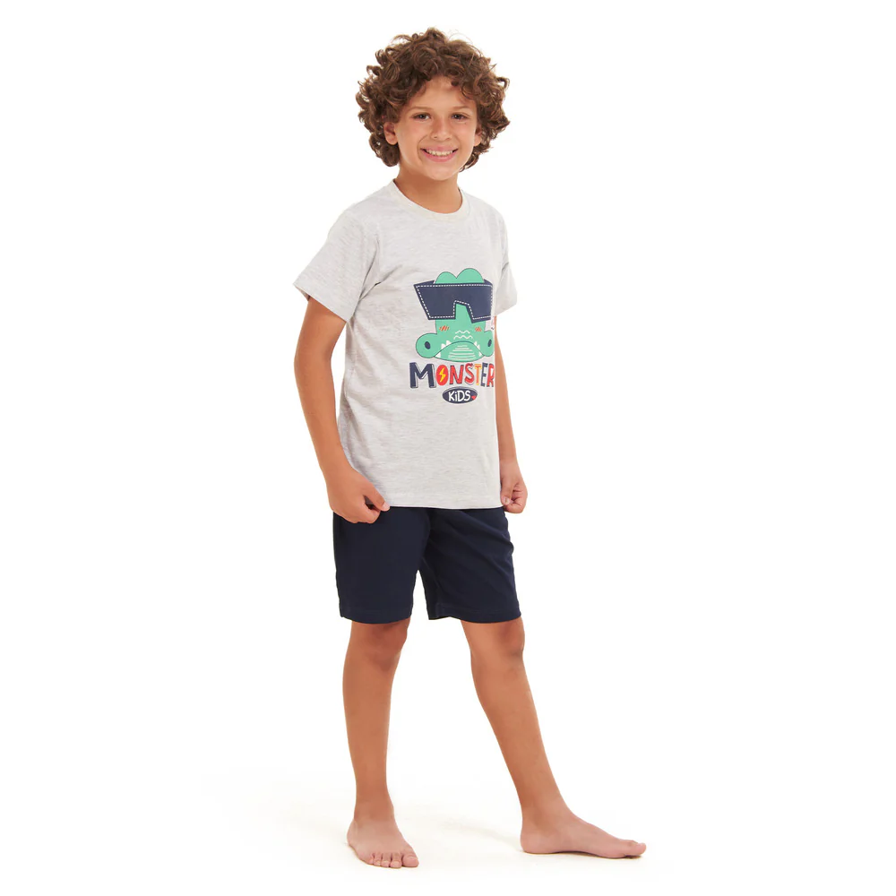 Boys summer pajama set crocodile t-shirt +Dark Blue shorts - Image 2