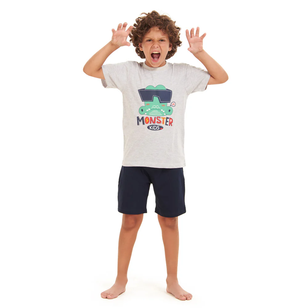 Boys summer pajama set crocodile t-shirt +Dark Blue shorts - Image 4