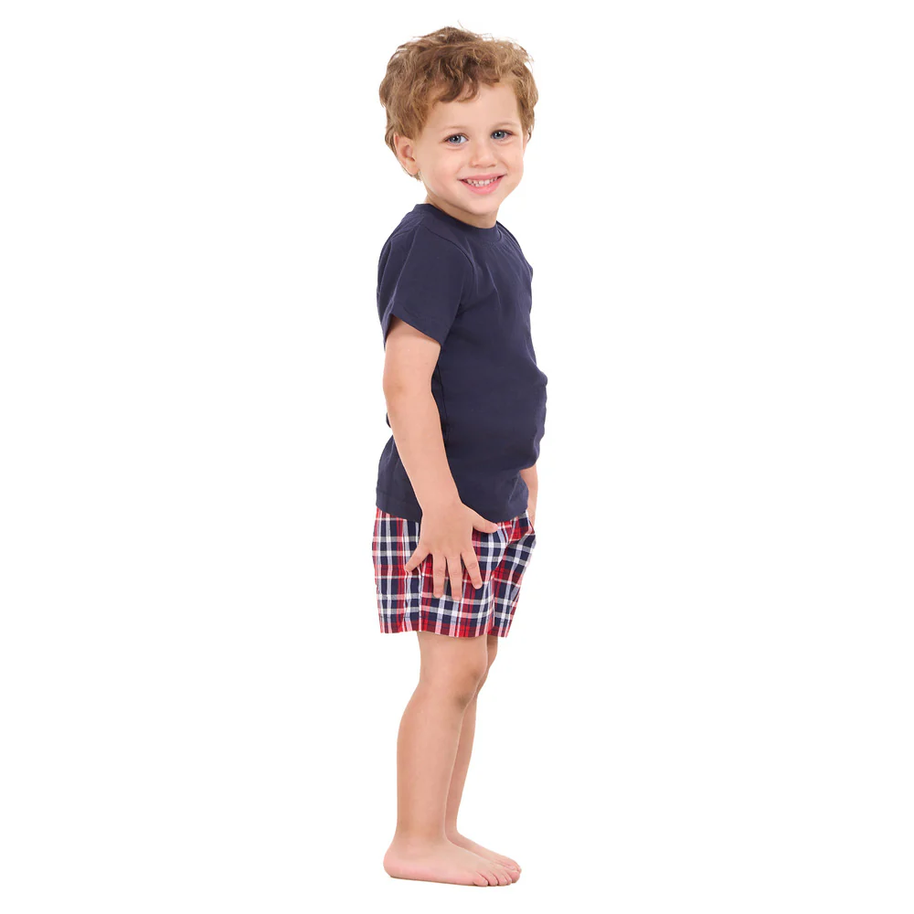 Boys summer pajama set Dark Blue t-shirt +Dark Blue x Red Checkered shorts - Image 5