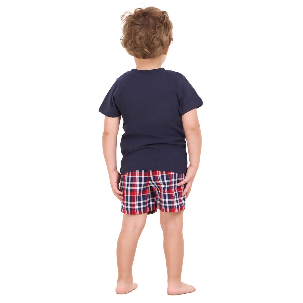 Boys summer pajama set Dark Blue t-shirt +Dark Blue x Red Checkered shorts - Image 7