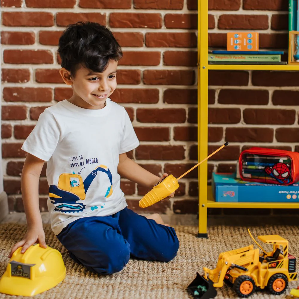 Boys summer pajama set Digger t-shirt +blue pants - Image 2