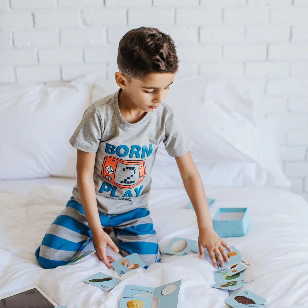 Boys summer pajama set Game play t-shirt +blue striped pants - Image 2