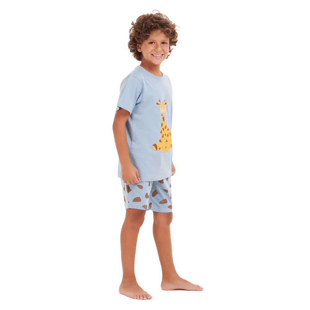 Boys summer pajama set Giraffe t-shirt +Light blue shorts - Image 2