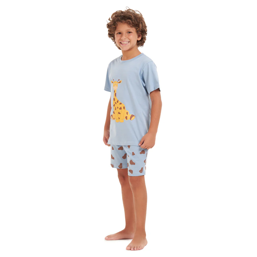 Boys summer pajama set Giraffe t-shirt +Light blue shorts - Image 3