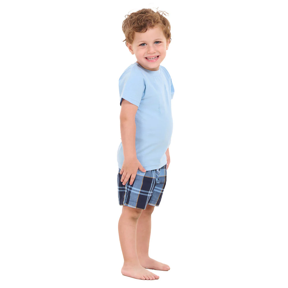 Boys summer pajama set Light Blue t-shirt +Light Blue x Dark Blue Checkered shorts - Image 4