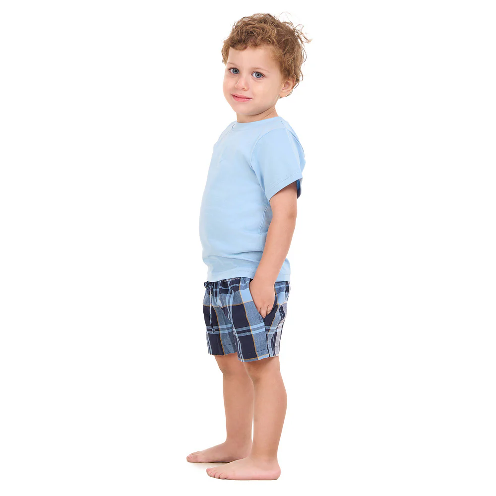 Boys summer pajama set Light Blue t-shirt +Light Blue x Dark Blue Checkered shorts - Image 6