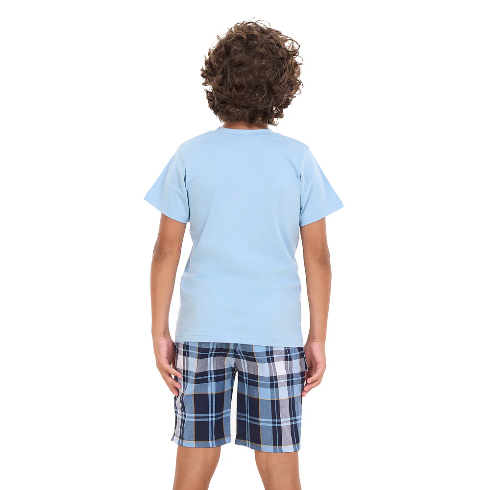 Boys summer pajama set Light Blue t-shirt +Light Blue x Dark Blue Checkered shorts - Image 7