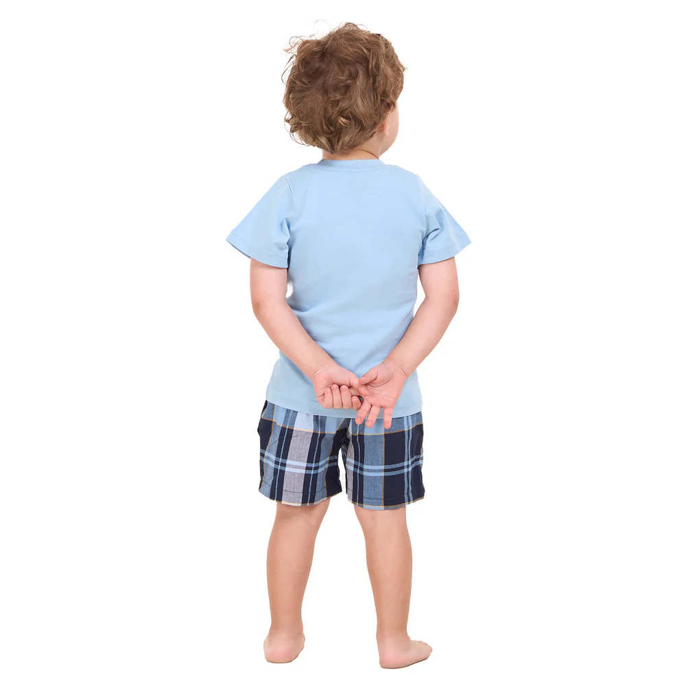 Boys summer pajama set Light Blue t-shirt +Light Blue x Dark Blue Checkered shorts - Image 8