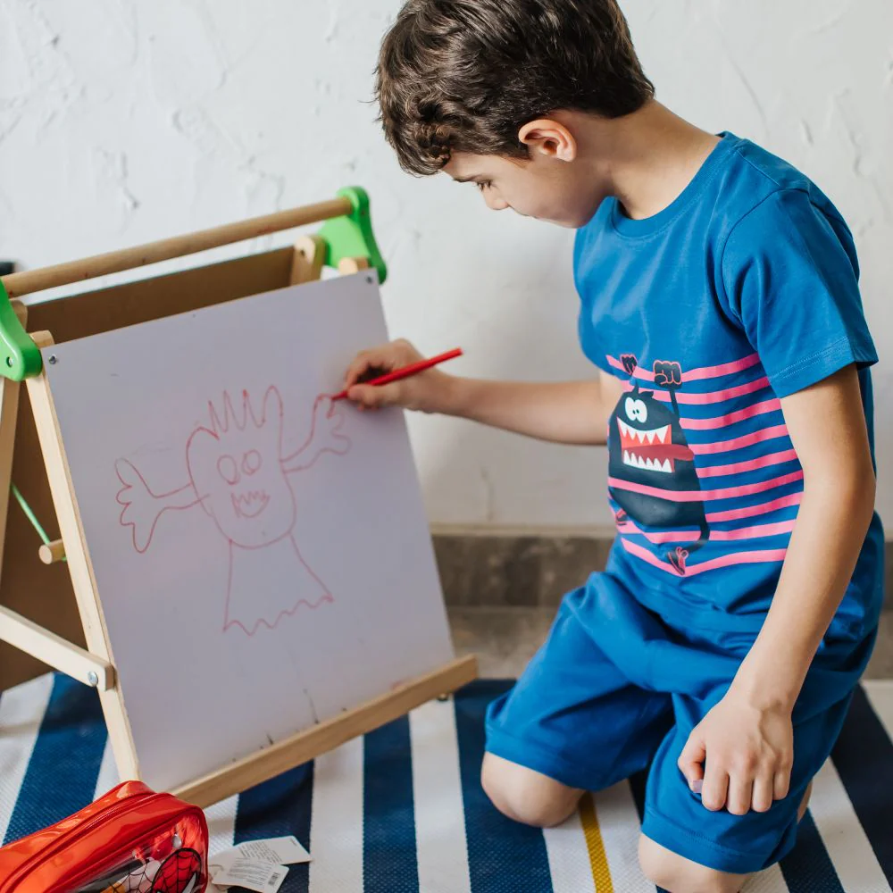 Boys summer pajama set Monster striped t-shirt + Indigo shorts - Image 3