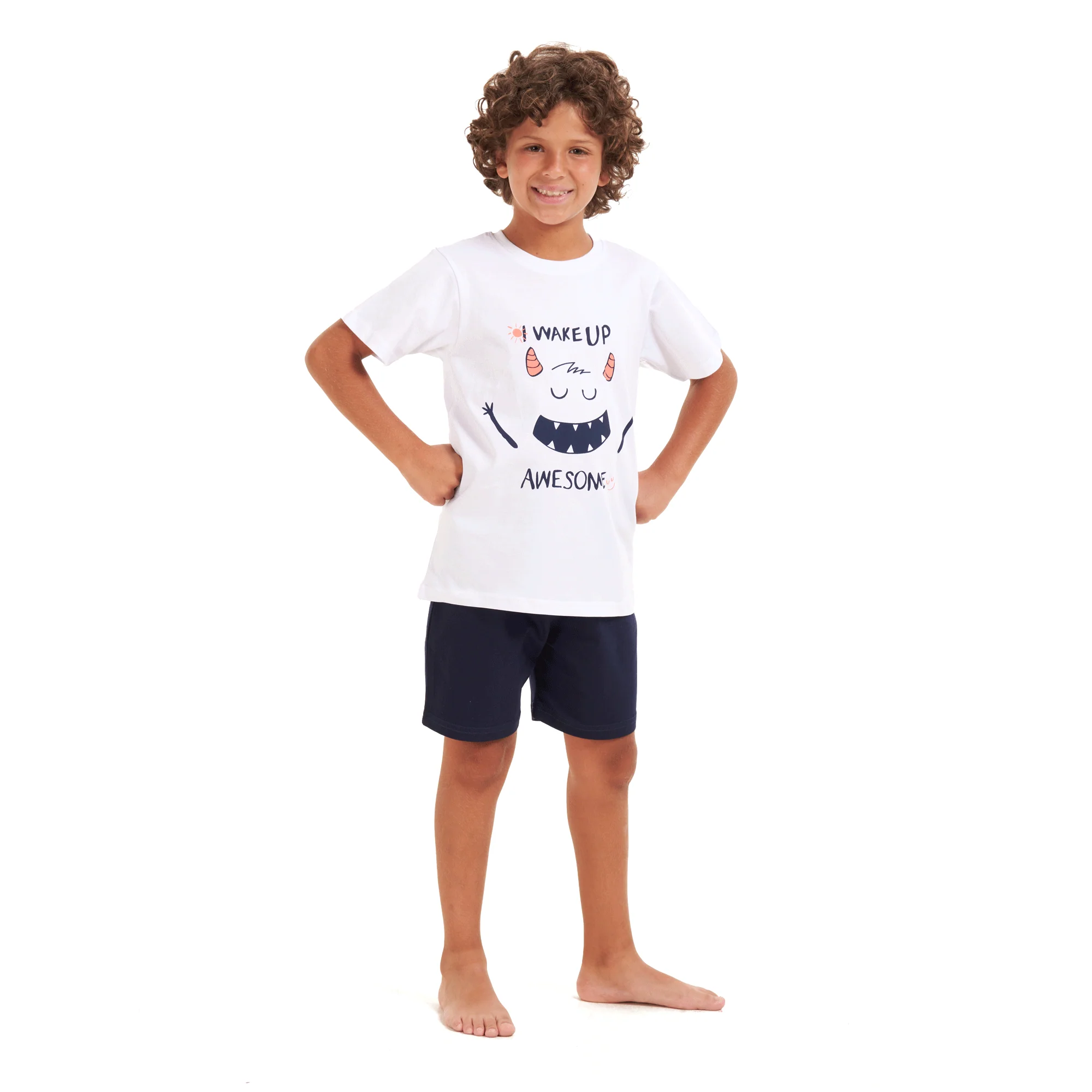 Boys summer pajama set Monster t-shirt +Dark blue shorts - Image 2