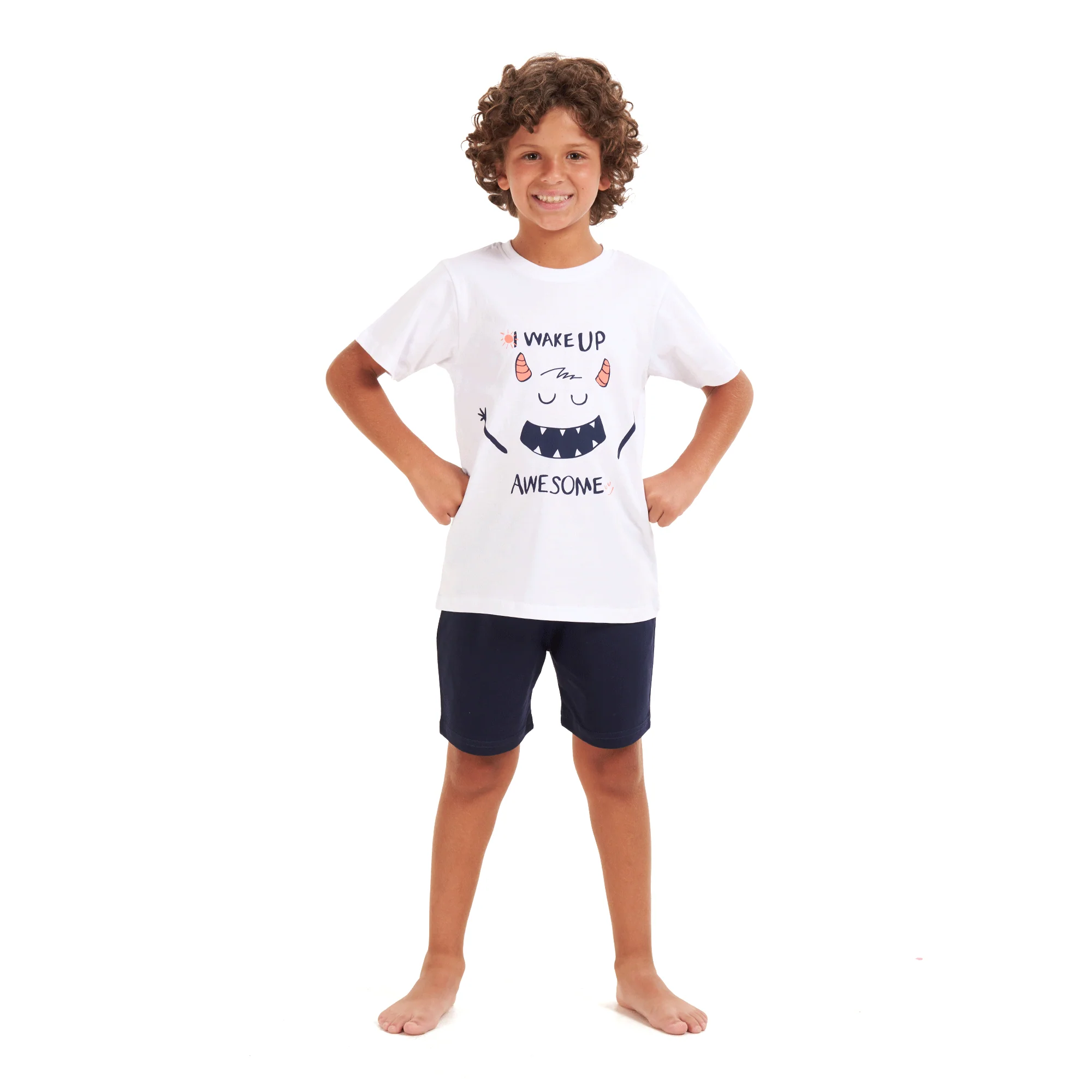 Boys summer pajama set Monster t-shirt +Dark blue shorts - Image 4