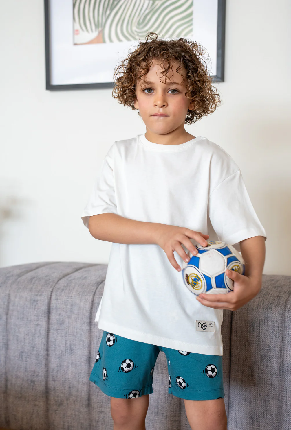 Boys summer pajama set Off White t-shirt + Football shorts - Image 4