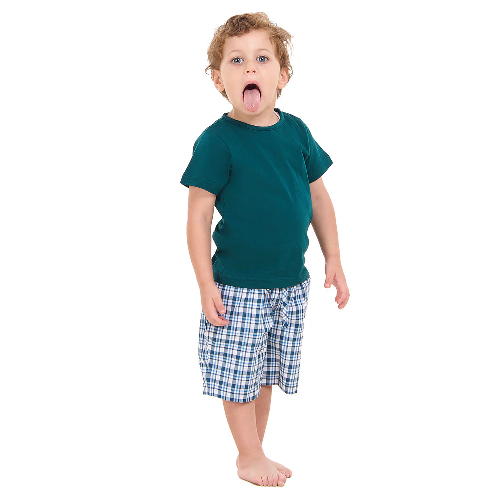 Boys summer pajama set Petroleum t-shirt +Petroleum x White Checkered  shorts - Image 3
