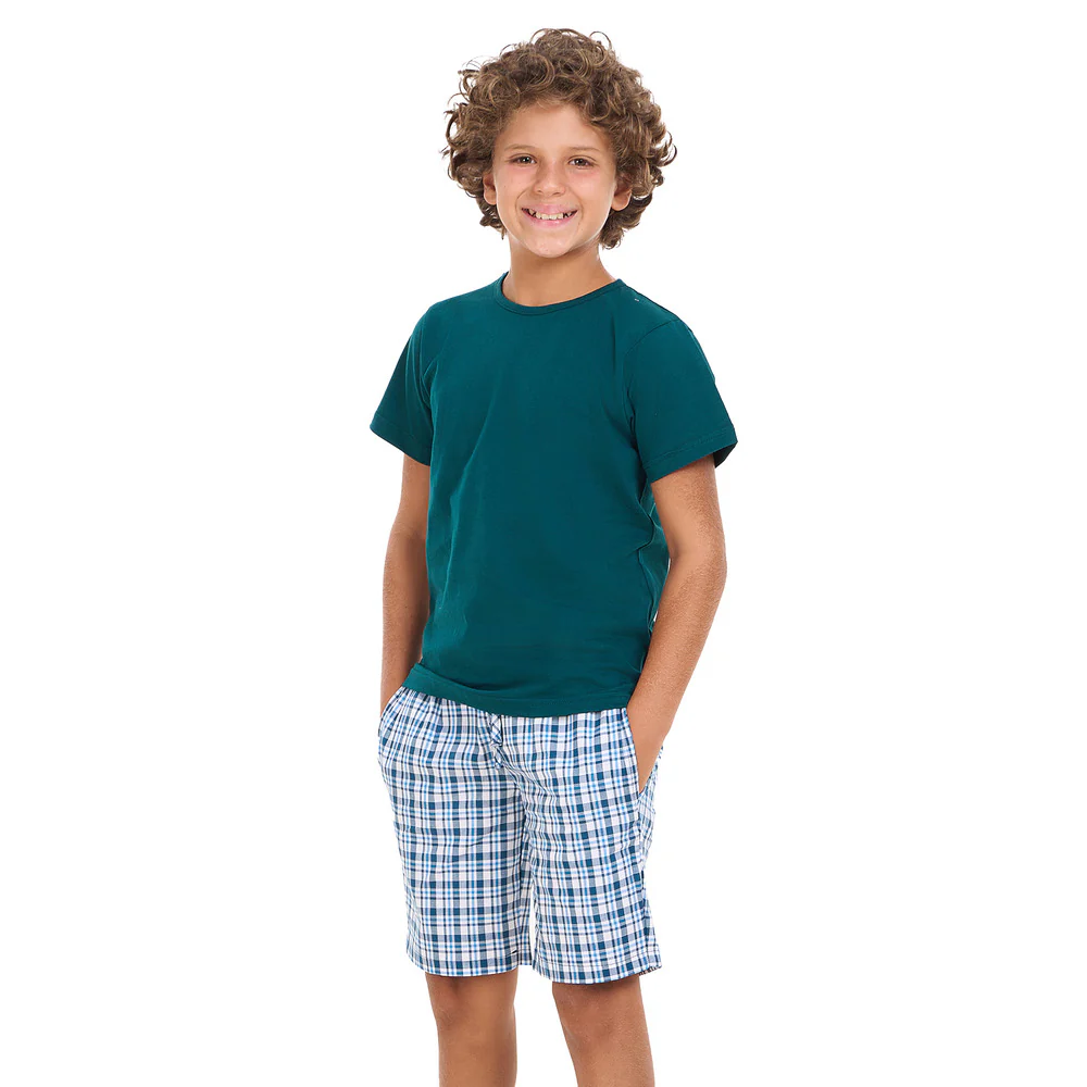 Boys summer pajama set Petroleum t-shirt +Petroleum x White Checkered  shorts - Image 4