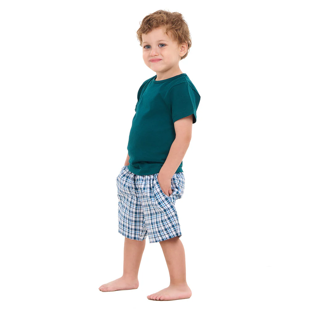 Boys summer pajama set Petroleum t-shirt +Petroleum x White Checkered  shorts - Image 5
