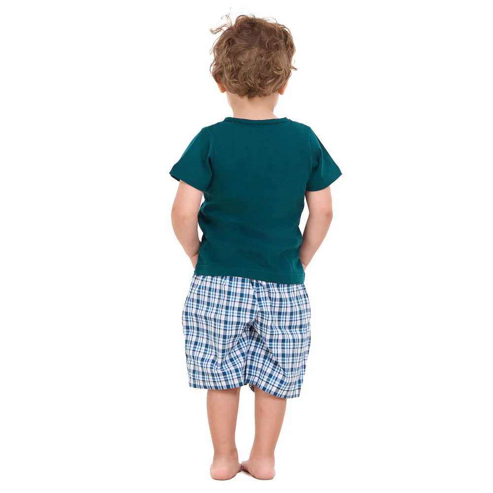 Boys summer pajama set Petroleum t-shirt +Petroleum x White Checkered  shorts - Image 7