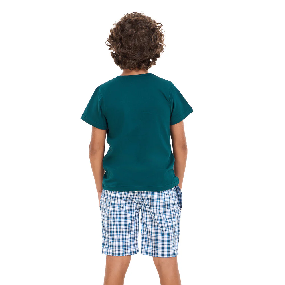 Boys summer pajama set Petroleum t-shirt +Petroleum x White Checkered  shorts - Image 8