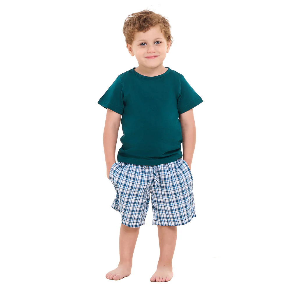 Boys summer pajama set Petroleum t-shirt +Petroleum x White Checkered  shorts - Image 9