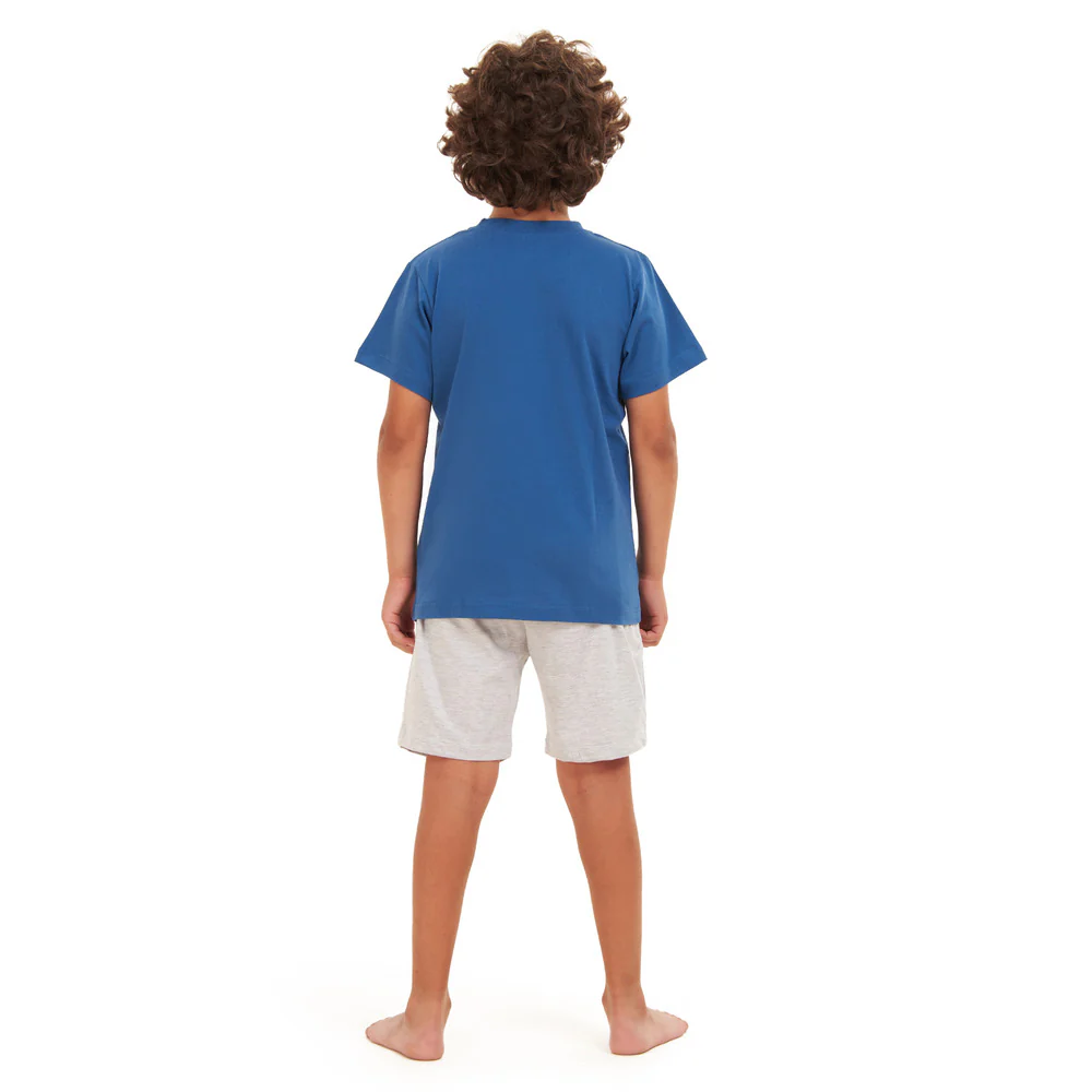 Boys summer pajama set Racing Cars t-shirt + Grey shorts - Image 2