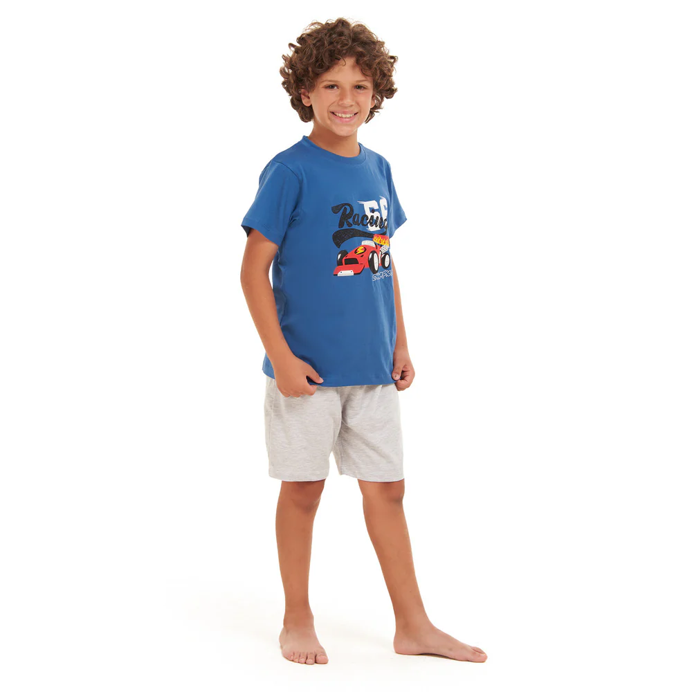 Boys summer pajama set Racing Cars t-shirt + Grey shorts - Image 3