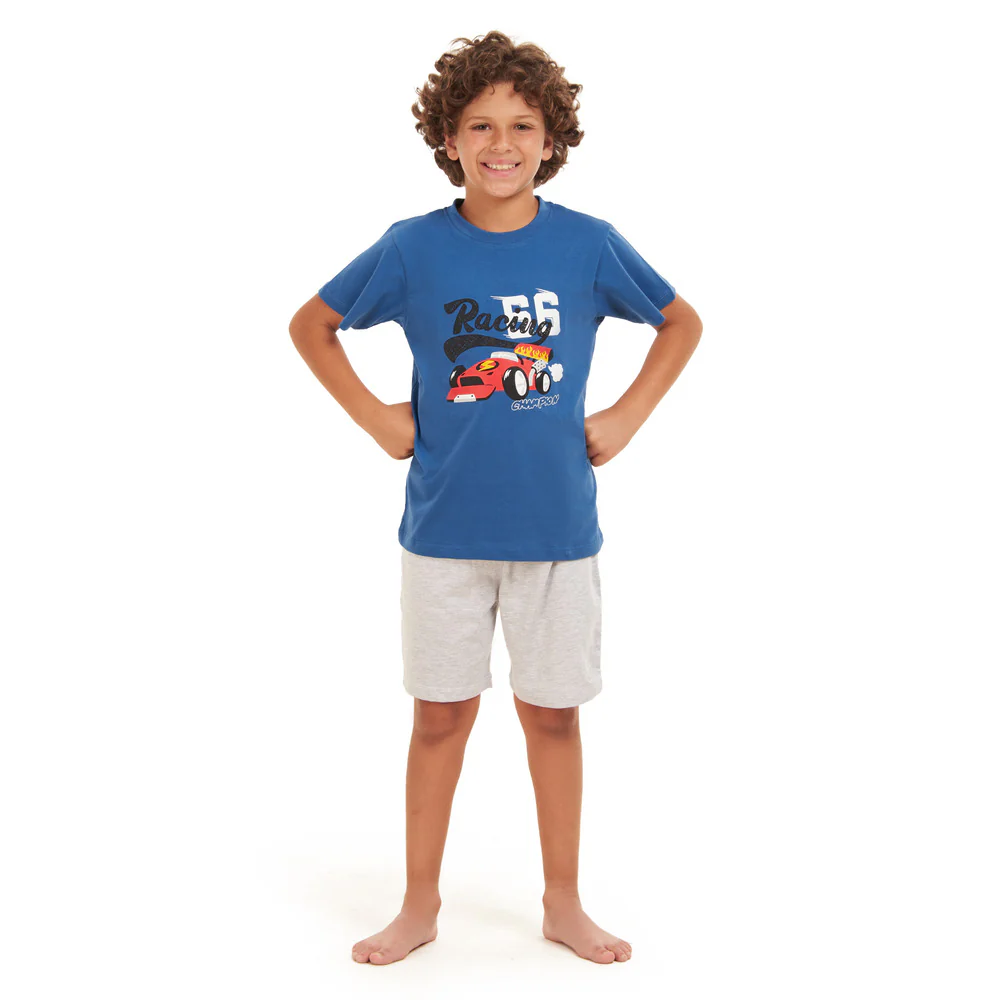 Boys summer pajama set Racing Cars t-shirt + Grey shorts - Image 4