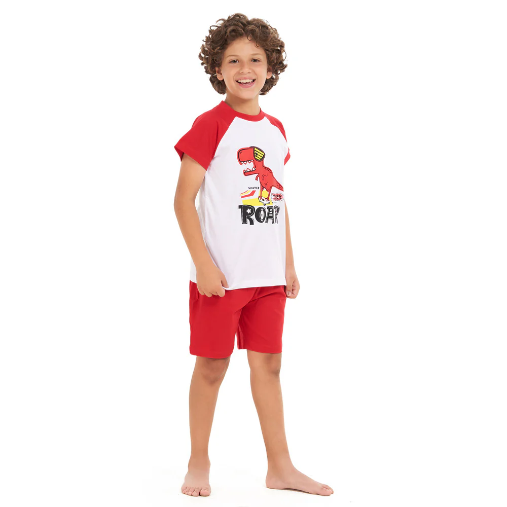 Boys summer pajama set red dinosaur t-shirt +Red shorts - Image 2