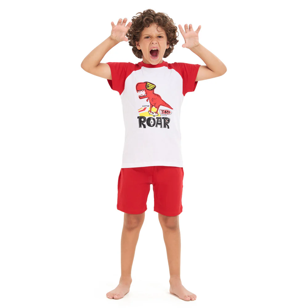Boys summer pajama set red dinosaur t-shirt +Red shorts - Image 4