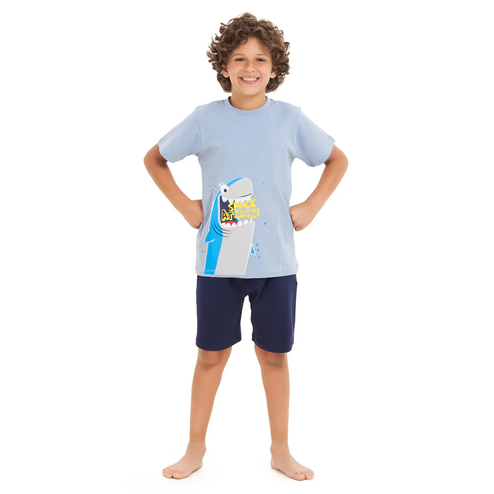 Boys summer pajama set Shark Attack t-shirt +Navy shorts - Image 2